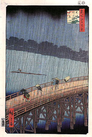 People on a Bridge Surprised by Rain