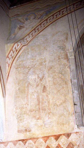 Christ & the Woman of Samaria?/symbolic knight representing a Virtue overcoming a Vice, Copford