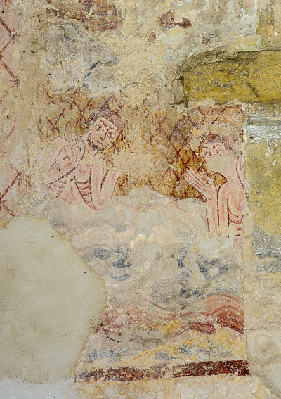Adam & Eve bathing before the Fall, Hardham, lower left, w. wall of chancel
