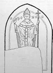 Thomas Becket, Hauxton, drawing by JC Wall, showing inscription