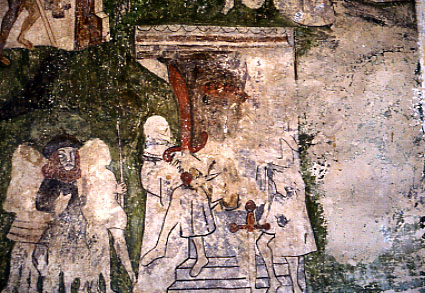 St Christopher, Hemblington, detail, Christopher before Dagarus