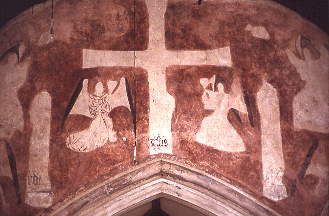 Rood group, with painted background and angels, Kington