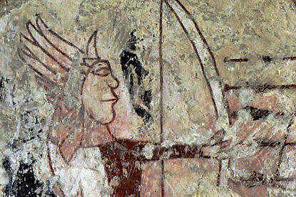 Martyrdom of St Edmund, Stoke Dry, detail, archer (left)