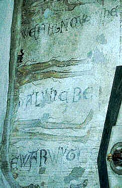Three Living & Three Dead, Wensley, detail, inscription