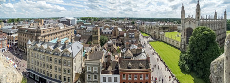 Looking South - the view includes the Guildhall, the Arts Theatre, St Edward's and St Benet's churches and King's College.