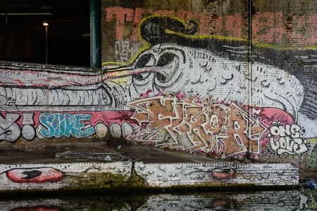 Graffiti under the Cambridge Heath railway bridge